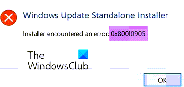 Windows Update Standalone Installer Error 0x800f0905
