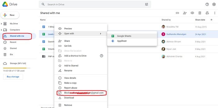 How to Block someone on Google Drive