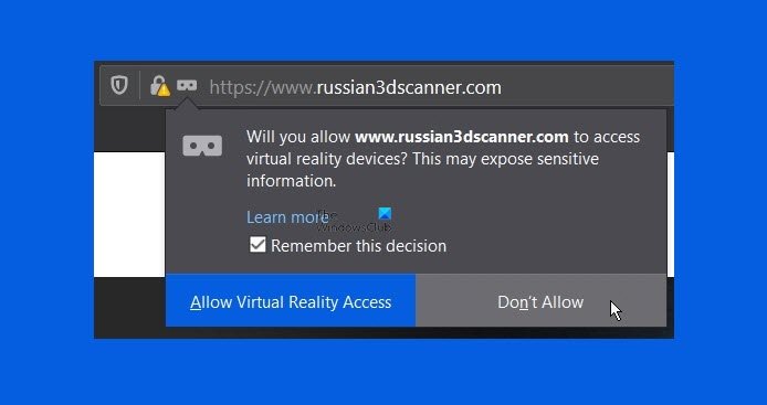 Block website requests to access Virtual Reality devices in Firefox - 14