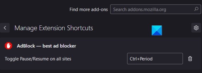 change Adblock shortcut in Firefox