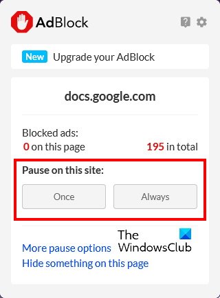 disable Adblock on Google Docs