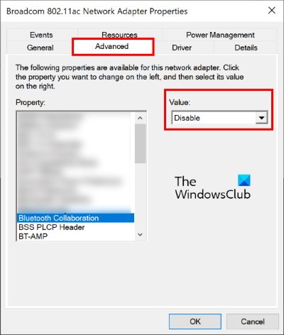 disable Bluetooth Collaboration Broadcom adapter