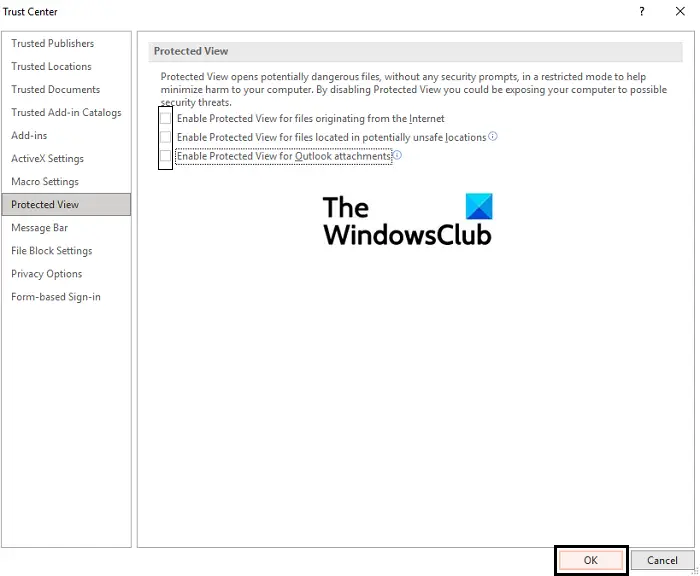 the file could not open in protected view excel