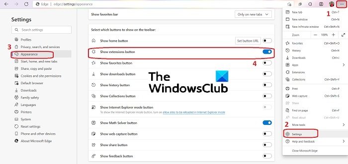How to remove the Extensions menu button from Microsoft Edge
