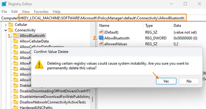 enable bluetooth using registry editor