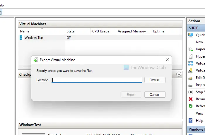 How to export virtual machines from Hyper-V