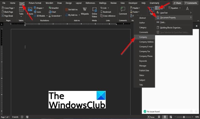 How to use the Document Property Quick Parts feature in Word