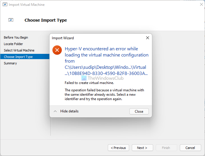 Hyper-V encountered an error while loading the virtual machine configuration