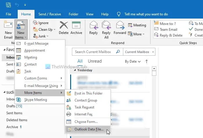 Location of Outlook PST file, how to access and create it