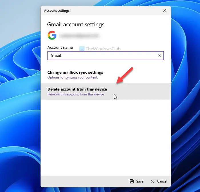 Remove account to log out of one email account in Windows 11/10 Mail app