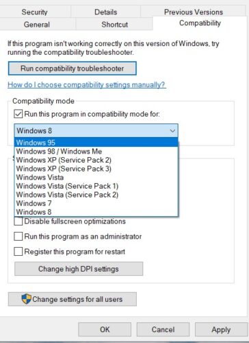 Run Installer in Compatibility Mode