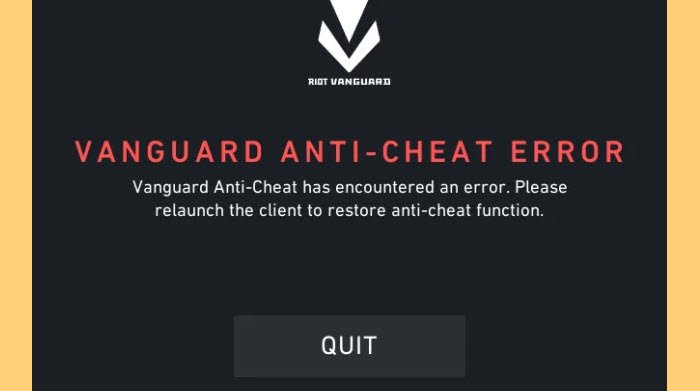 Valorant Vanguard anti-cheat has encountered an error