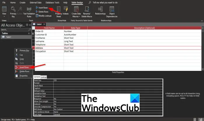 How to add or delete a Field in Design View in Access