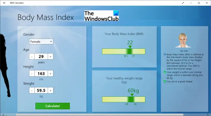 Calculate Body Mass Index (BMI) in Windows 11/10 using these free BMI Calculators