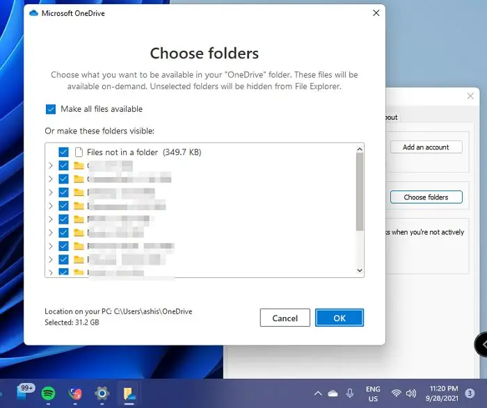 Choose Folders to Sync OneDrive