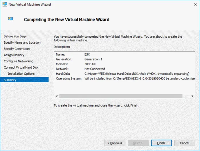 Create Hyper-V ESXi VM with Legacy Network Adapter