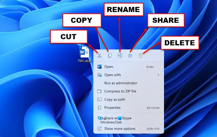 Cut, Copy, Paste, Rename, Delete, Share Windows 11
