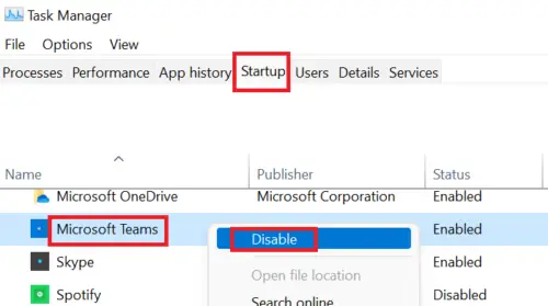 Disable Microsoft Teams from Startup