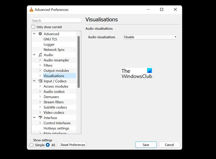 Disable Visualisations