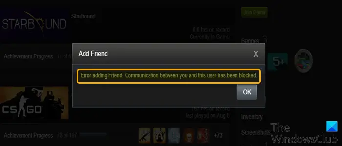 Error adding Friend on Steam