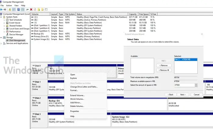 Extend Partition Drive Storage Windows