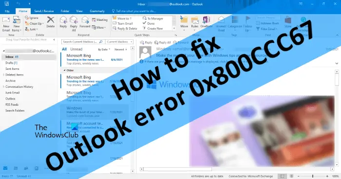 Fix Outlook error 0x800CCC67