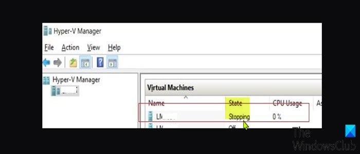 Hyper-V Virtual Machine stuck in Stopping State