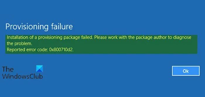 Installation of a provisioning package failed
