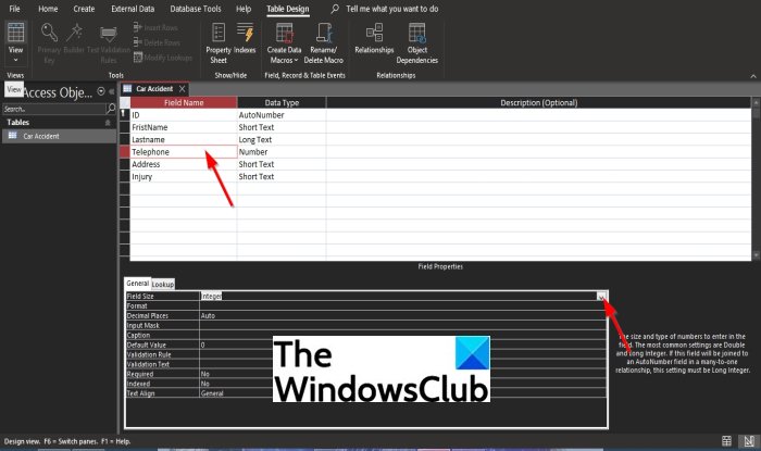 How to change the Field size in Access