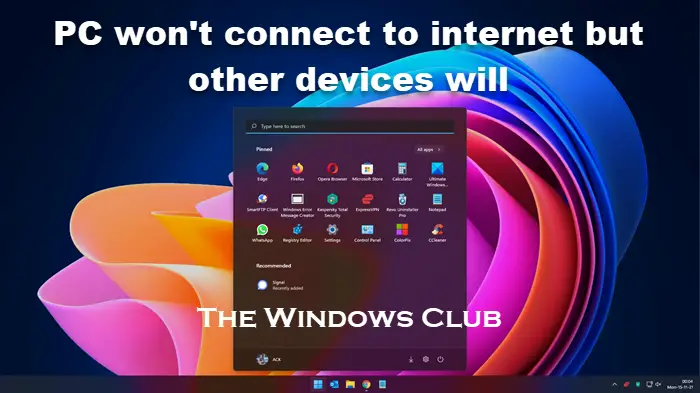 PC won't connect to internet but other devices will