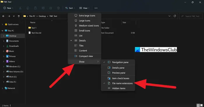 Show or Hide File Name Extensions