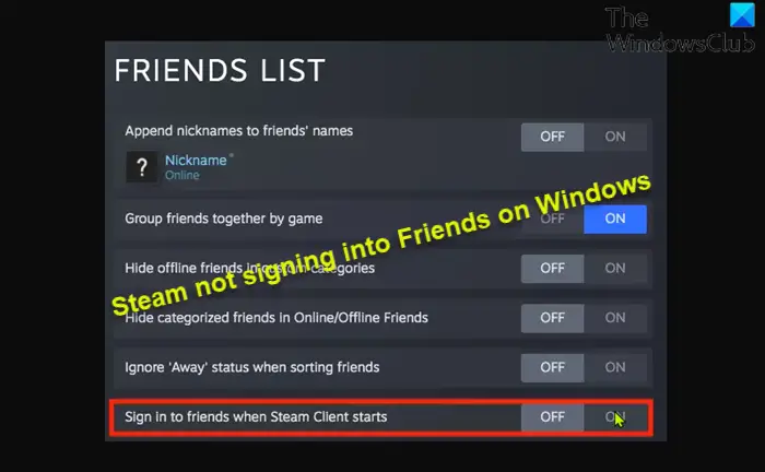 Steam not signing into Friends on Windows