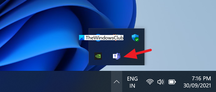 Teams Icon in the Taskbar Corner Overflow