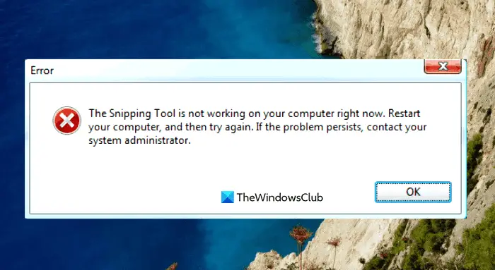 The Snipping Tool is not working on your computer right now.