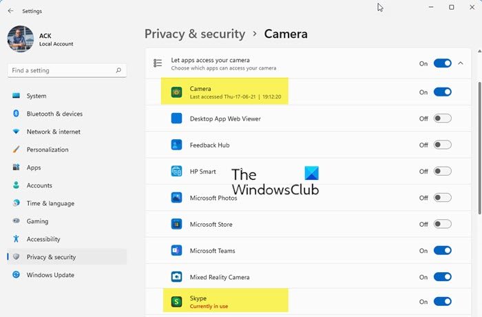 How do I find out what apps are using my camera Windows 11?