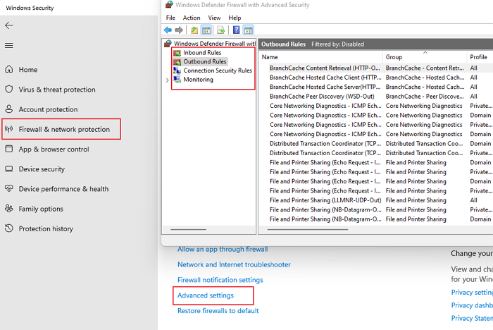 Windows Firewall Settings Inbound outbound