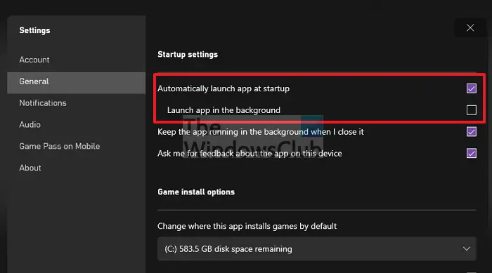 Xbox App Launch Settings