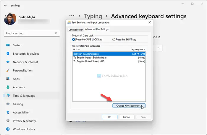 How to change Key Sequence to Change Input Language in Windows 11