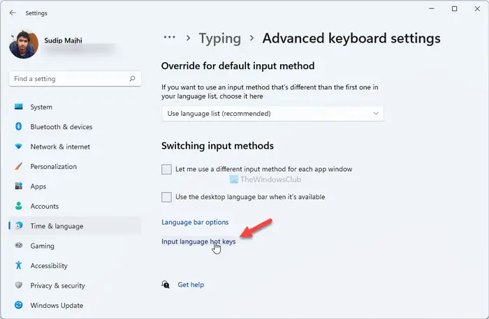 How to change Key Sequence to Change Input Language in Windows 11