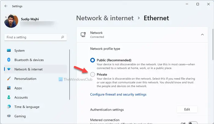 How to change Network Profile Type in Windows 11