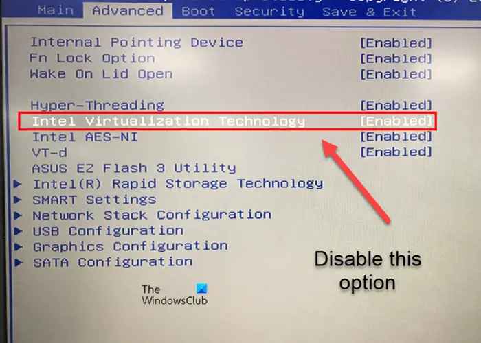 Disable Intel Virtualization