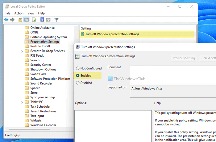 How to disable Windows Presentation Settings on Windows 11/10