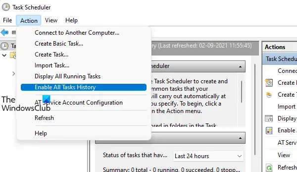 enable task history Task Scheduler