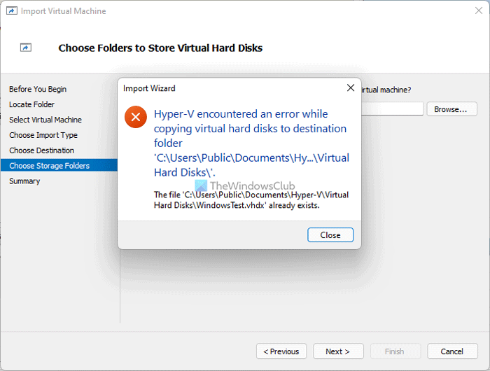 Hyper-V encountered an error while copying virtual hard disks to destination folder