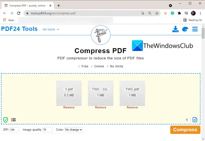 Batch Compress PDF files in Windows 11/10 using free software and online tools