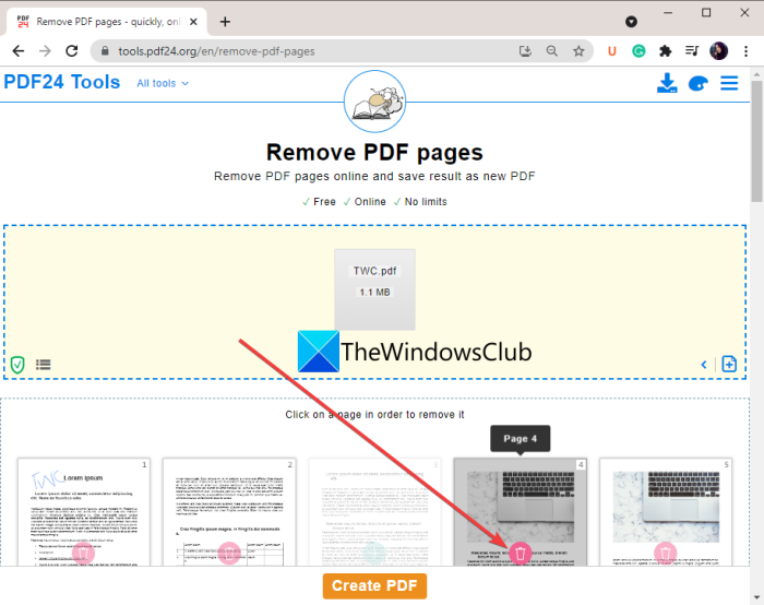 Remove pdf pages