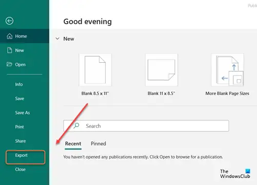 Publisher File Export