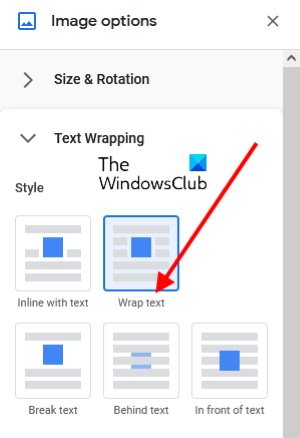 use wrap text in Google Docs