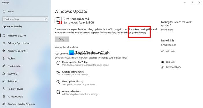 0x800700ea windows update error