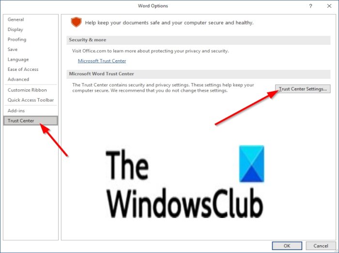 enable and disable Security Alerts on the Message bar in Office